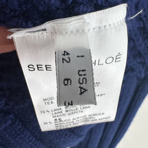 See By Chloe Sweater Womens 6 Navy Wool Blend Textured Chunky Fisherman Tunic - Picture 10 of 13